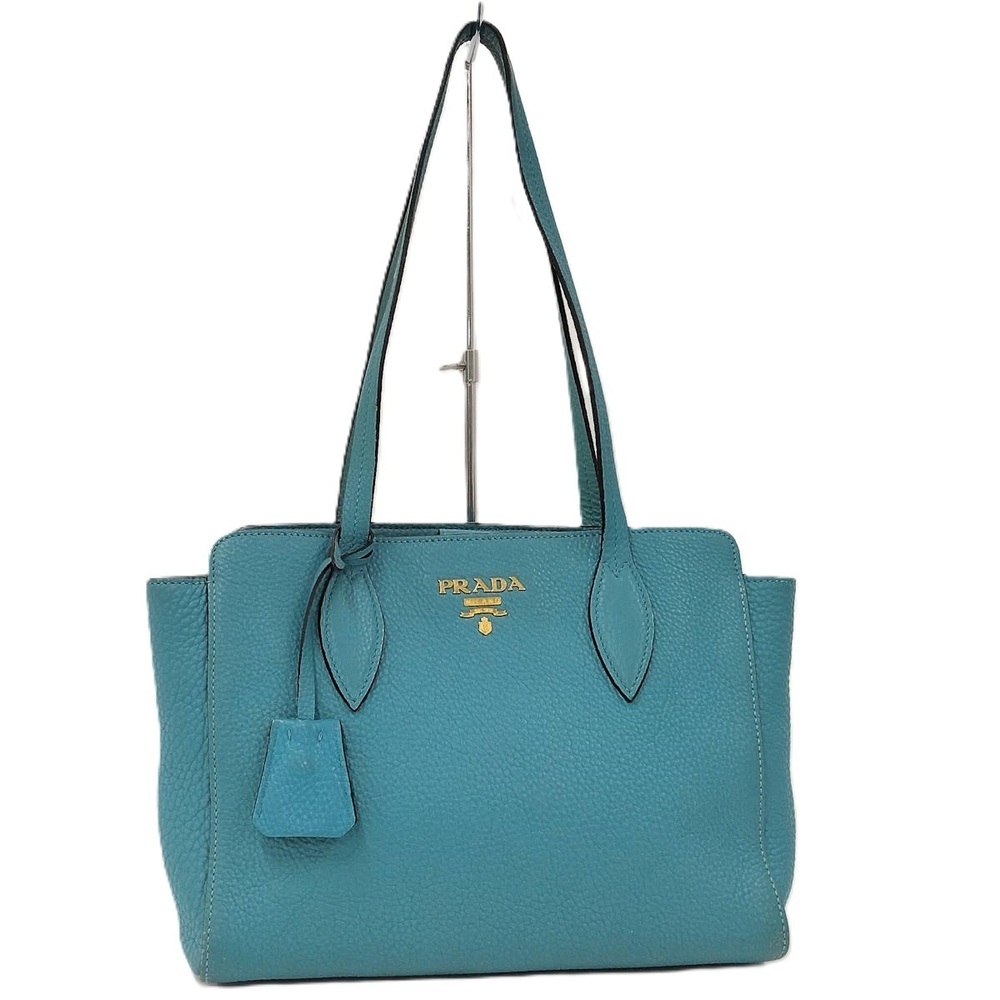 PRADA Vitello Tote Bag Leather Blue